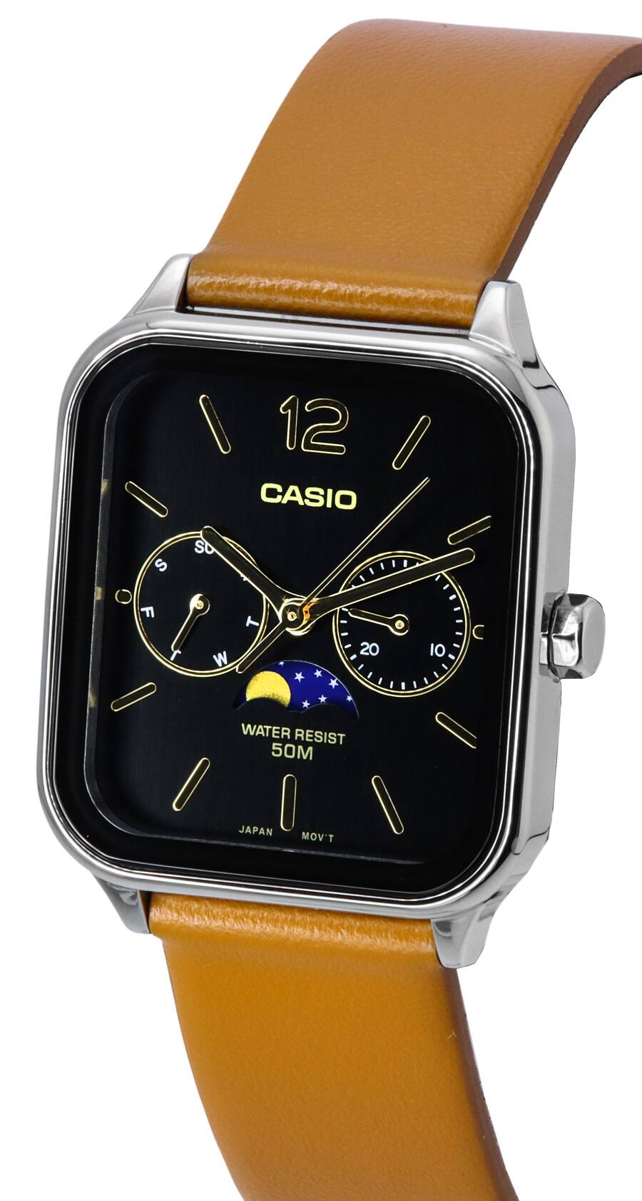 Casio Moon Phase MTP-M305LC-1AV Leather Watch - Tan/Black