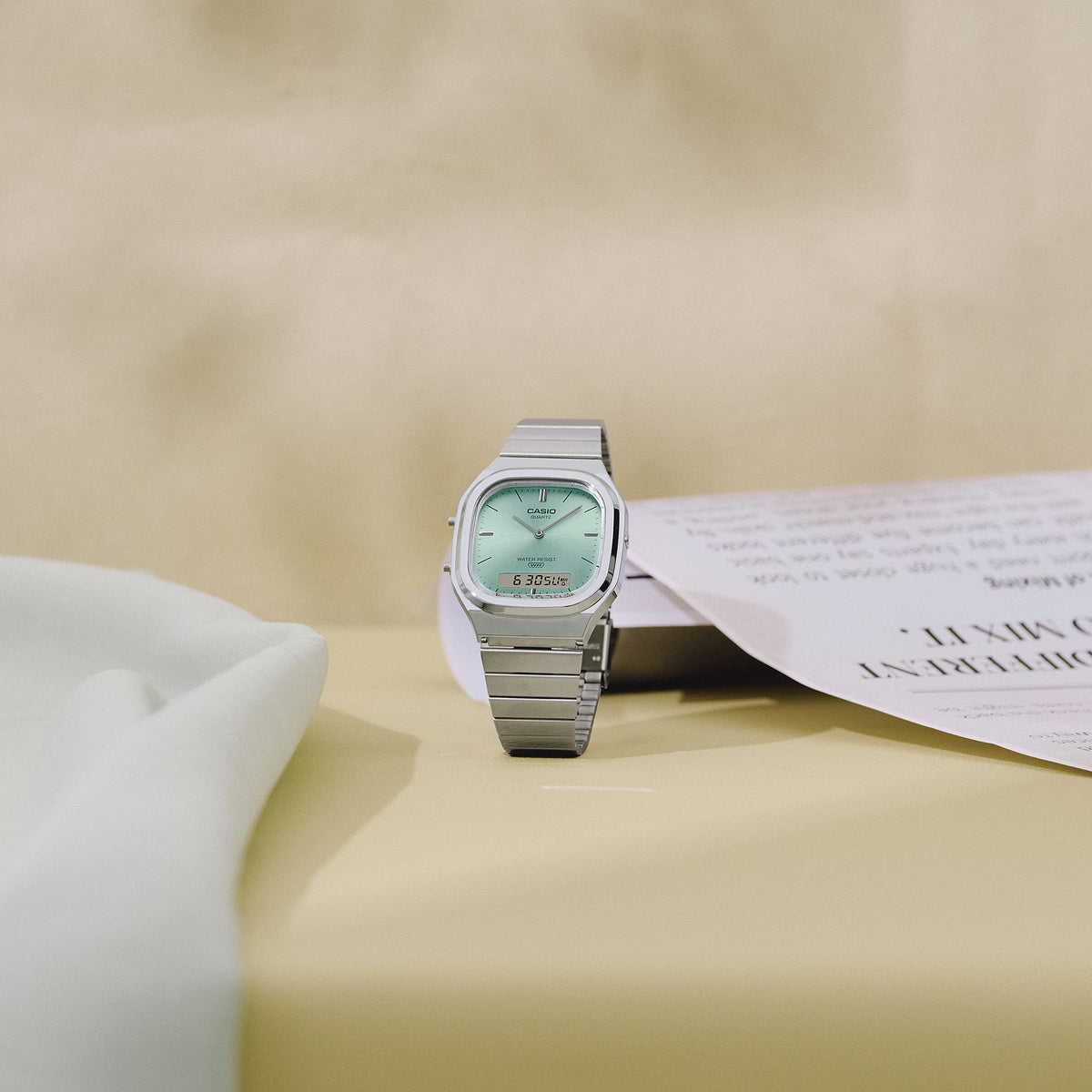 Casio Vintage Analog - Digital  - Silver / Green