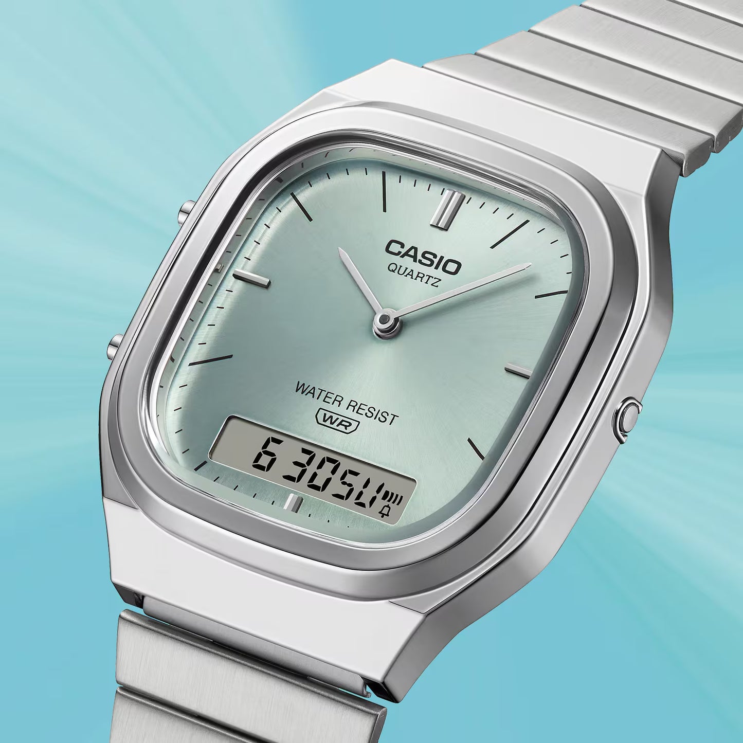 Casio Vintage Analog - Digital  - Silver / Green