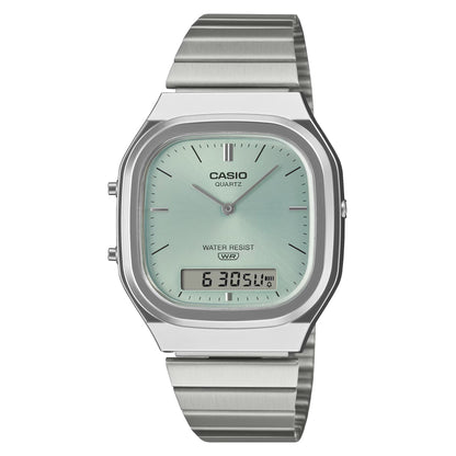 Casio Vintage Analog - Digital  - Silver / Green