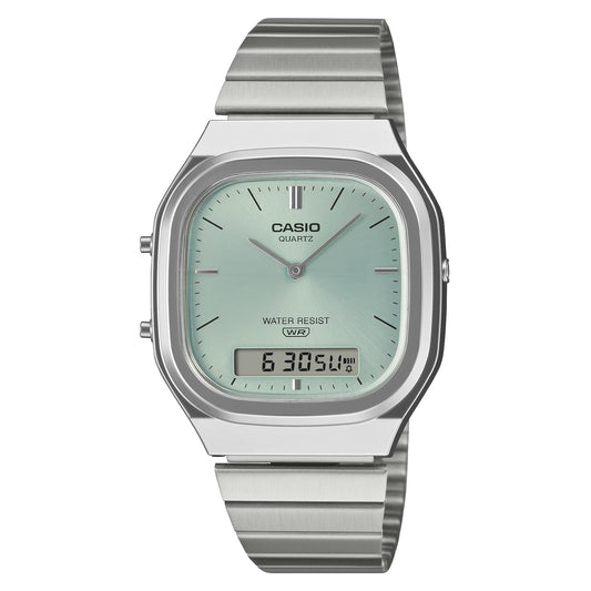 Casio Vintage Analog - Digital  - Silver / Green