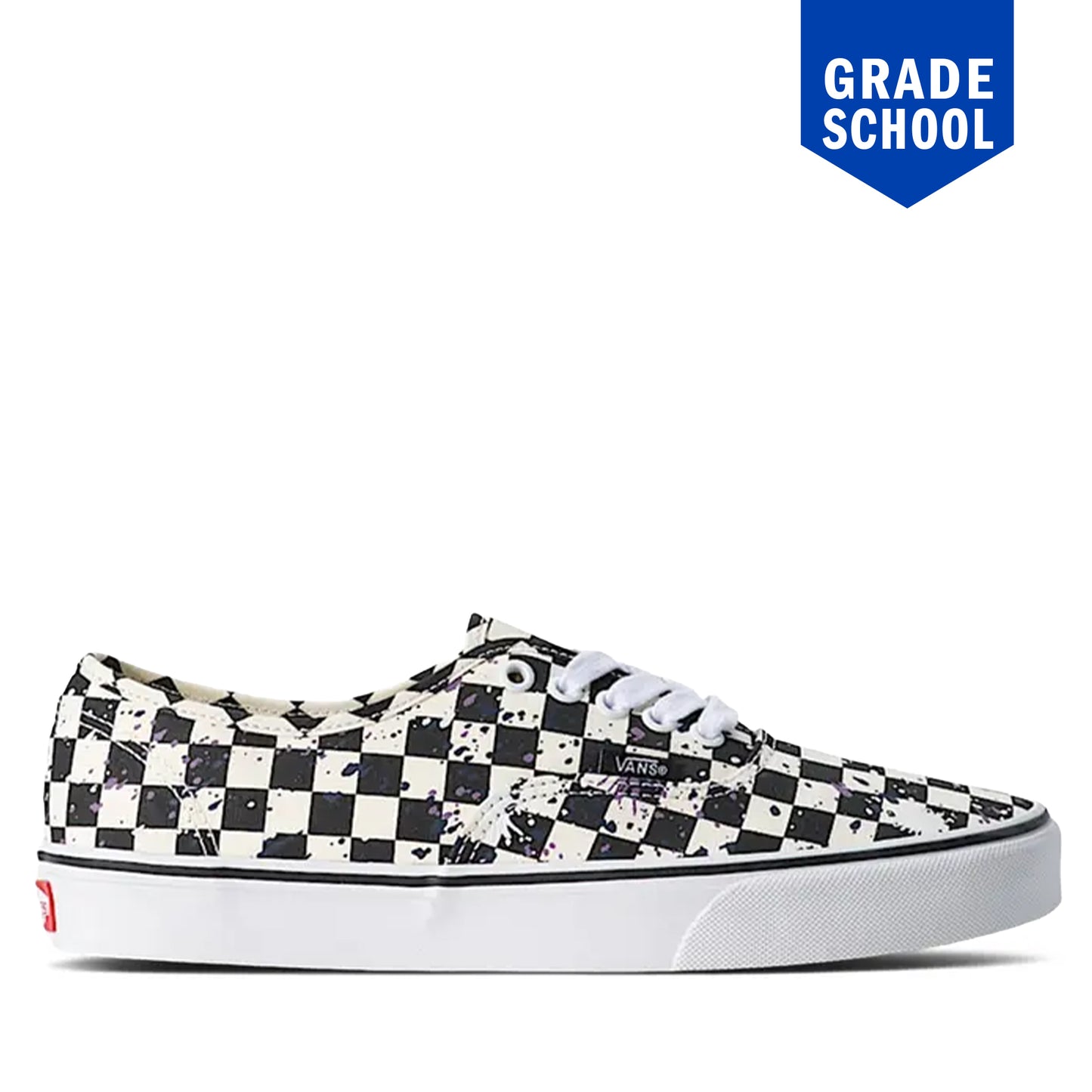 Grade School Vans Authentic Splatter Checkboard - Black / White