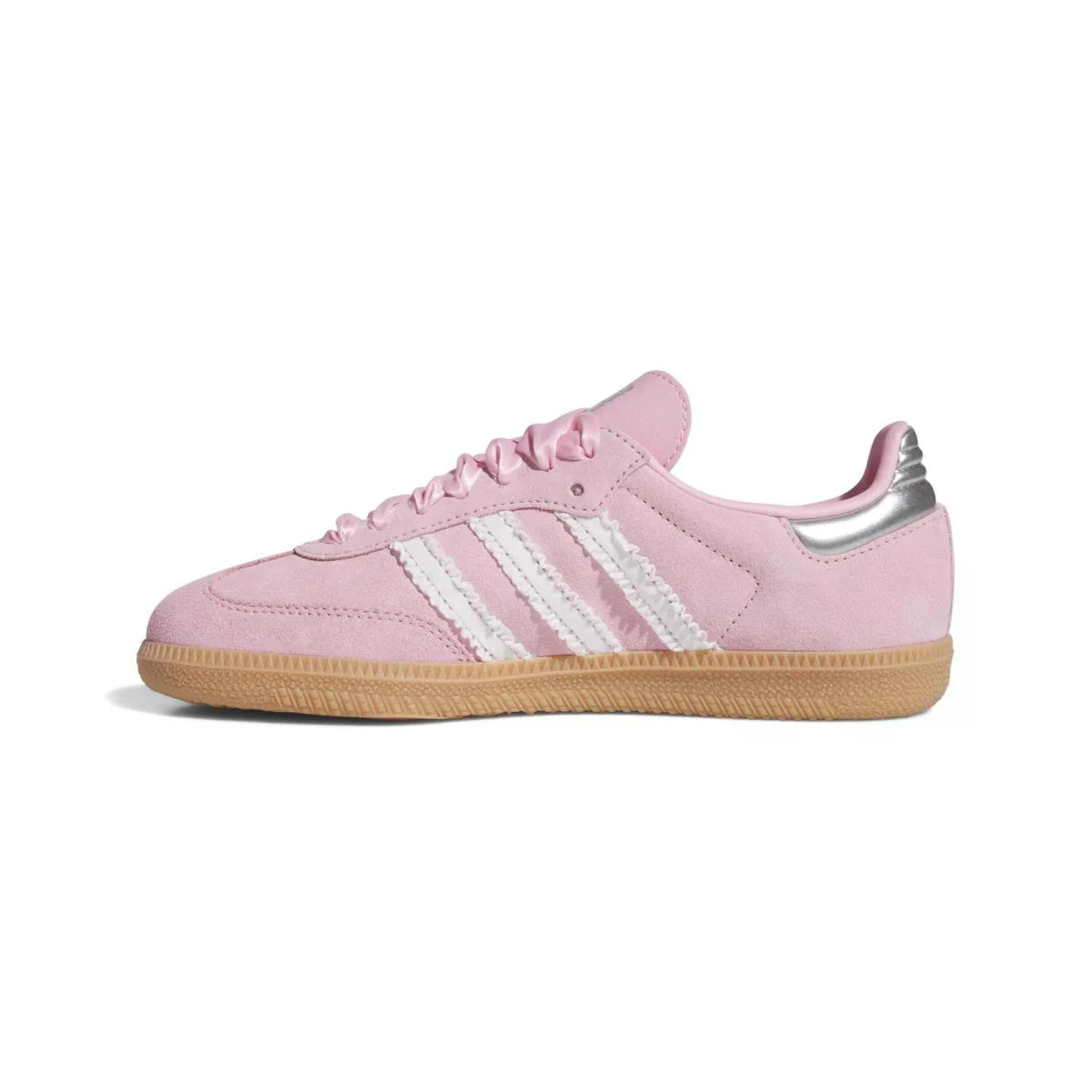 Grade School Adidas Samba OG - Light Pink/White Ribbon/Silver Metallic