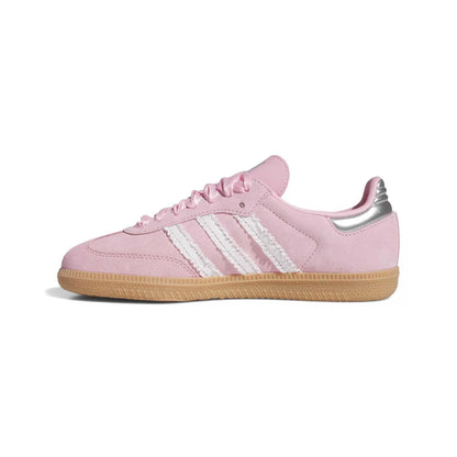 Grade School Adidas Samba OG - Light Pink/White Ribbon/Silver Metallic