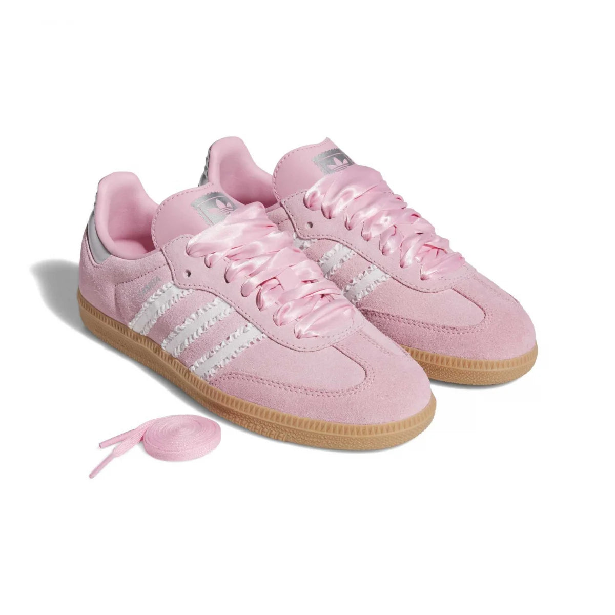 Grade School Adidas Samba OG - Light Pink/White Ribbon/Silver Metallic