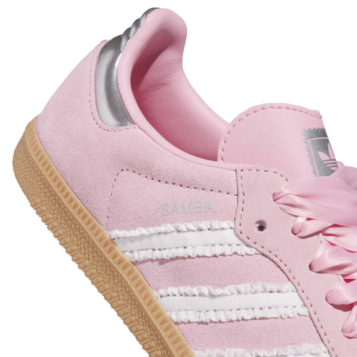 Grade School Adidas Samba OG - Light Pink/White Ribbon/Silver Metallic