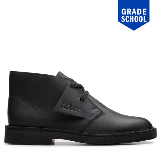 Grade School Clarks Desert Boot - Black Leather Black Leather