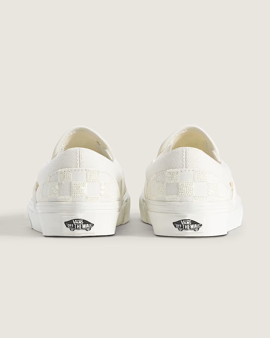 Vans Classic Slip-On Checkerboard Beaded GS - True White