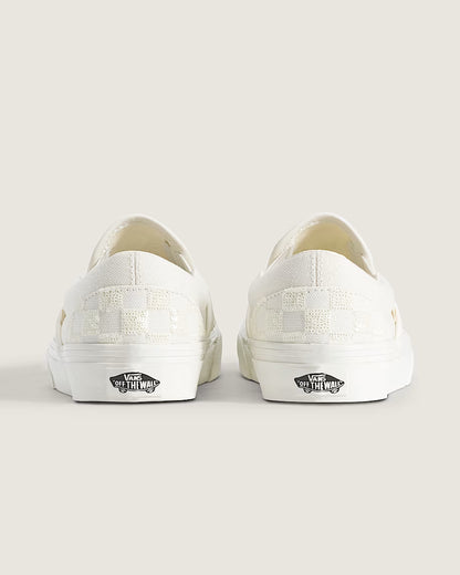 Vans Classic Slip-On Checkerboard Beaded GS - True White