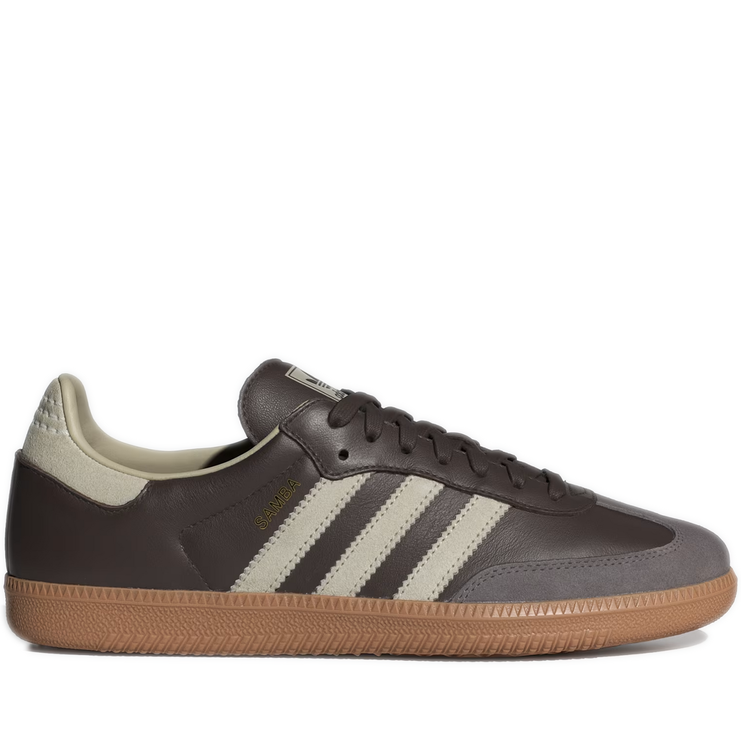 Men's Adidas Samba OG Shoes - Brown / Putty Grey / Gold Metallic Side