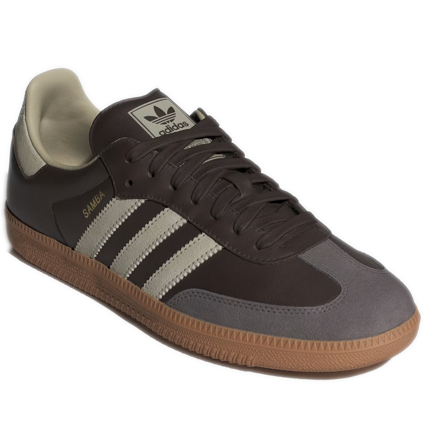 Men's Adidas Samba OG Shoes - Brown / Putty Grey / Gold Metallic Front Side