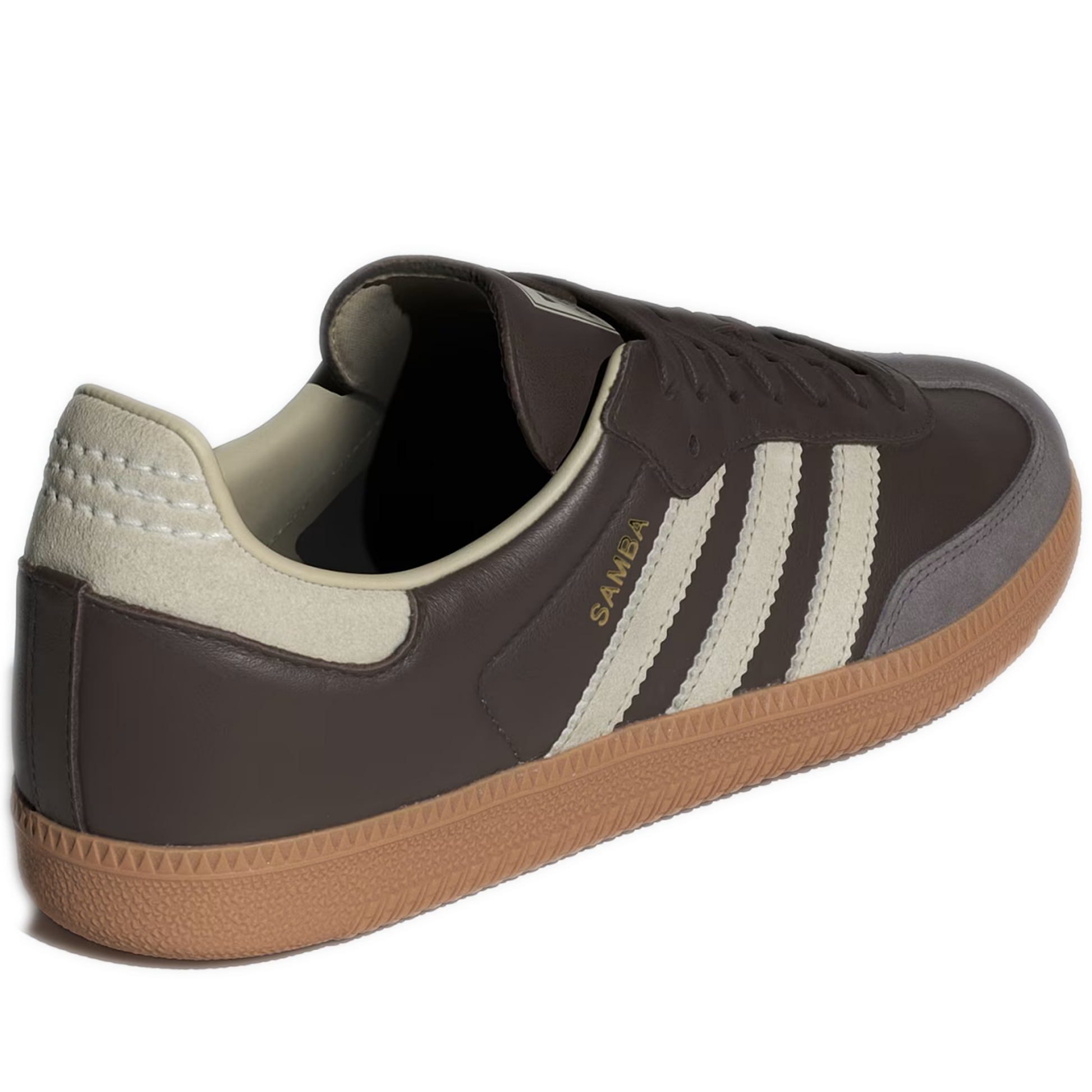 Men's Adidas Samba OG Shoes - Brown / Putty Grey / Gold Metallic Heel View