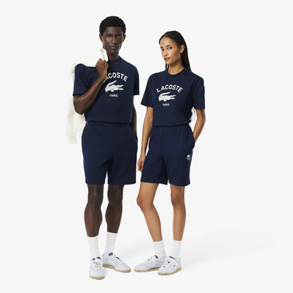 Men's Lacoste Printed Cotton Fleece Shorts - Navy Blue