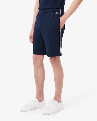 Men's Lacoste Logo Trim Cotton Fleece Shorts - Navy Blue
