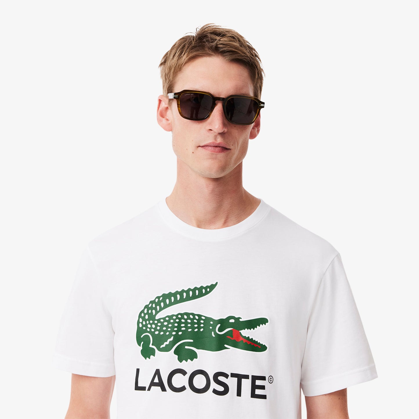 Men's Lacoste Signature Print Cotton T-Shirt  - White