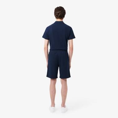 Men's Lacoste Logo Trim Cotton Fleece Shorts - Navy Blue