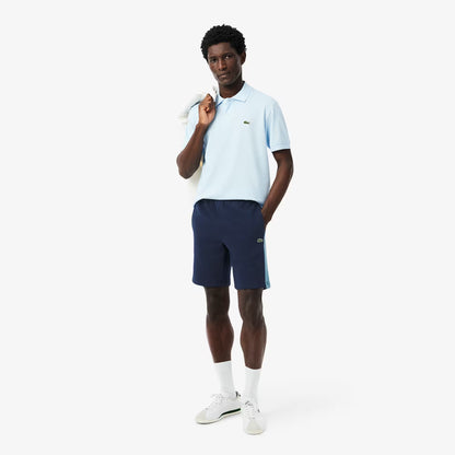 Men's Lacoste Cotton Fleece Colour Block Shorts - Navy Blue/Blue