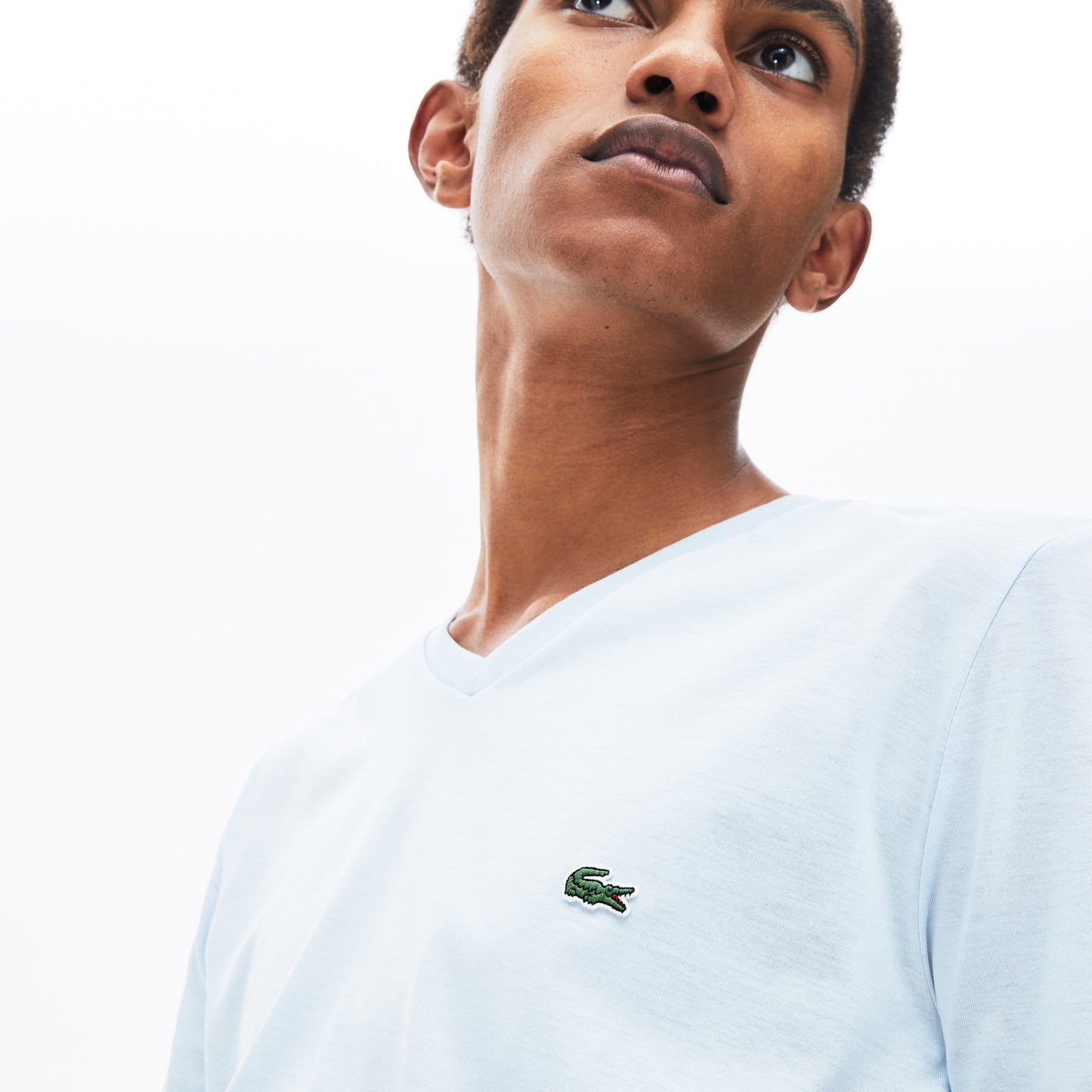 Men's Lacoste Lightweight Pima Cotton V-Neck T-Shirt - Light Blue