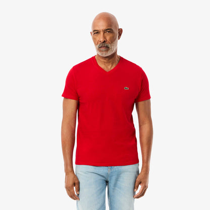 Men's lacoste Lightweight Pima Cotton V-Neck T-Shirt - Red