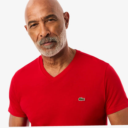 Men's lacoste Lightweight Pima Cotton V-Neck T-Shirt - Red
