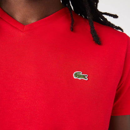 Men's lacoste Lightweight Pima Cotton V-Neck T-Shirt - Red
