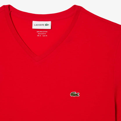 Men's lacoste Lightweight Pima Cotton V-Neck T-Shirt - Red