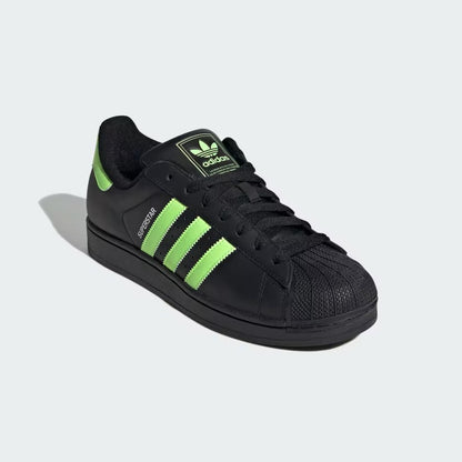 Men's Adidas Superstar II Shoes - Core Black/Signal Green