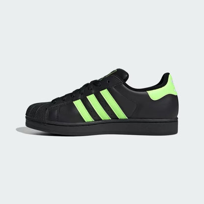 Men's Adidas Superstar II Shoes - Core Black/Signal Green