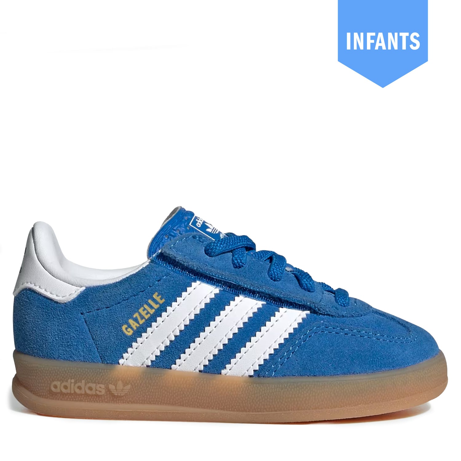 Infant's Adidas Gazelle Shoes Comfort Closure Elastic Lace Blue Bird Cloud White Gum