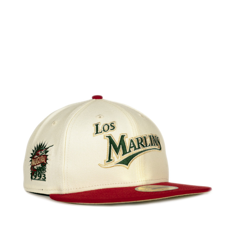 New Era Florida "Los Marlins" Inaugural 1993 Patch - 59FIFTY Custom Fitted Hat - Off White / Red