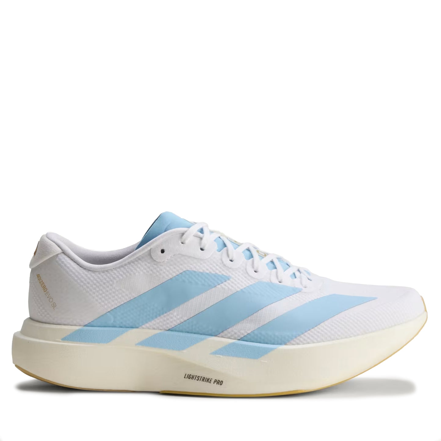 Men's Adidas Adizero Evo SL Woven - Cloud White / Clear Blue / Matte Gold Cloud White Clear Blue Matte Gold