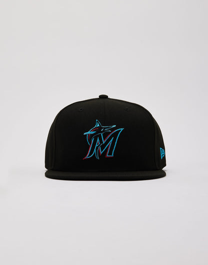 New Era Miami Marlins 59FIFTY Fitted Hat - Black/Blue