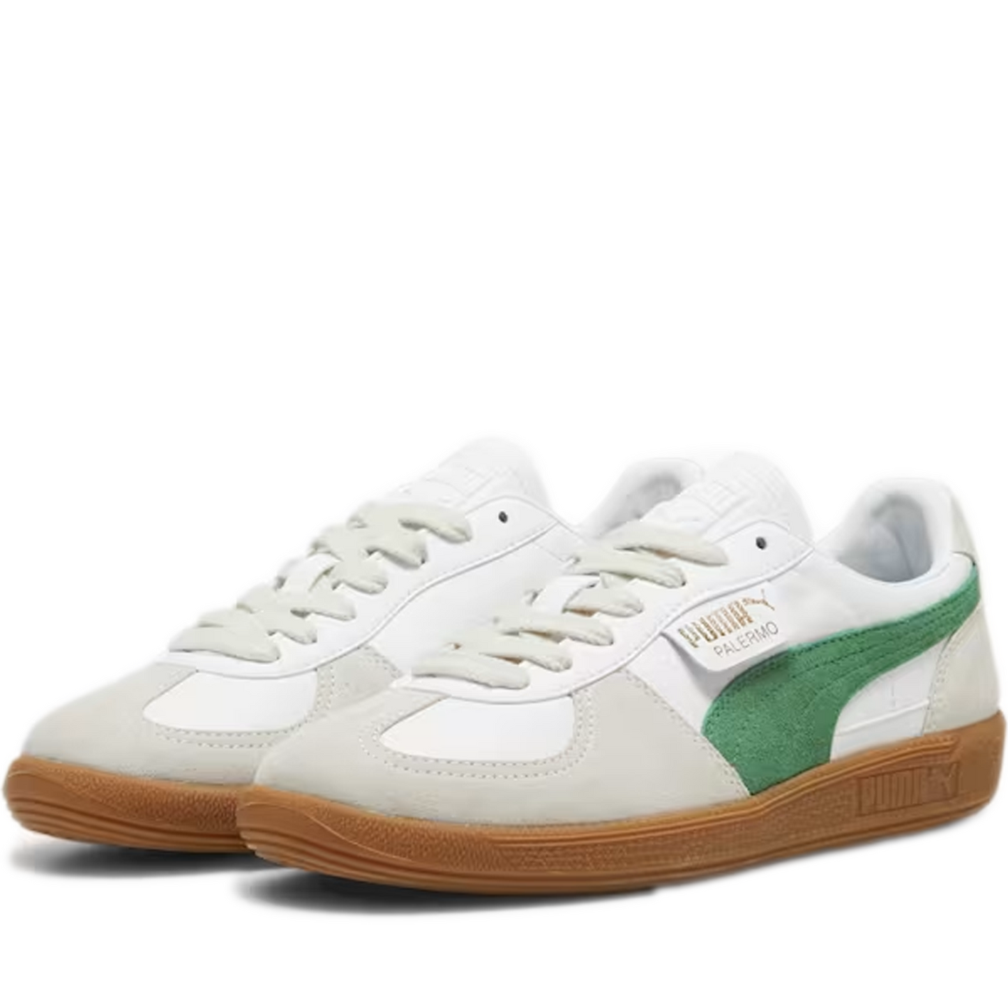 Men's Puma Palermo Leather Shoes - White/Vapor Grey/Archive Green