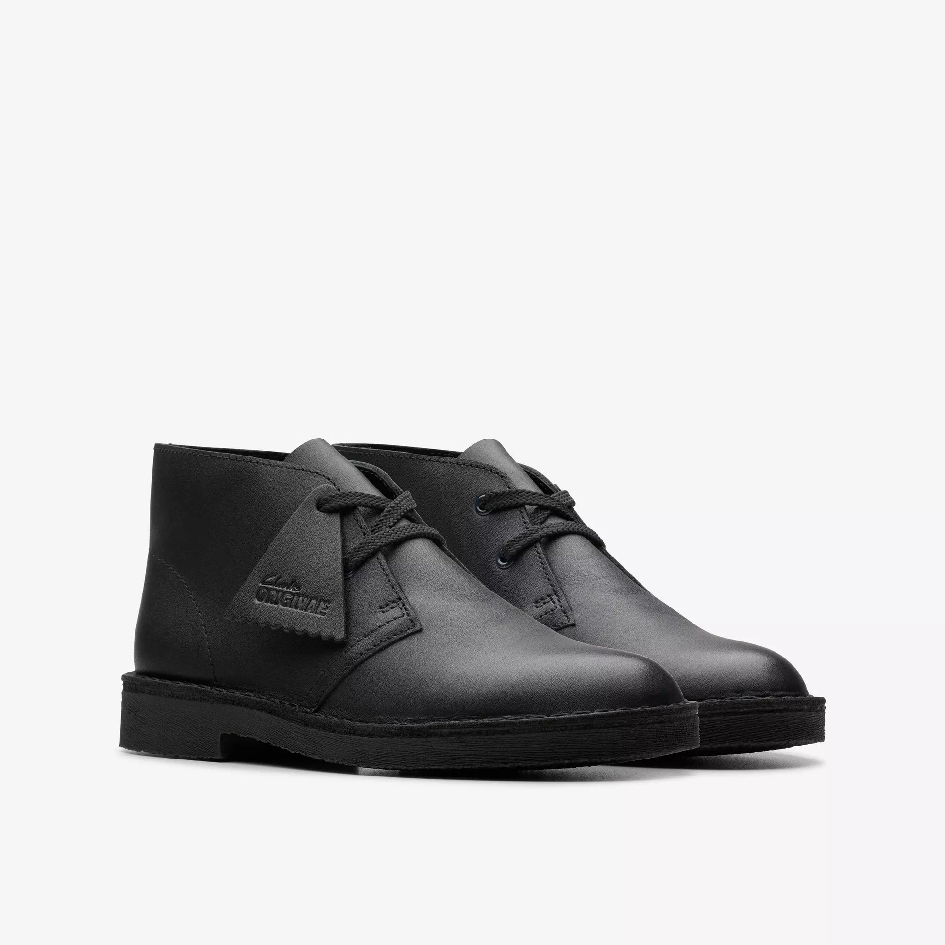 Grade School Clarks Desert Boot - Black Leather