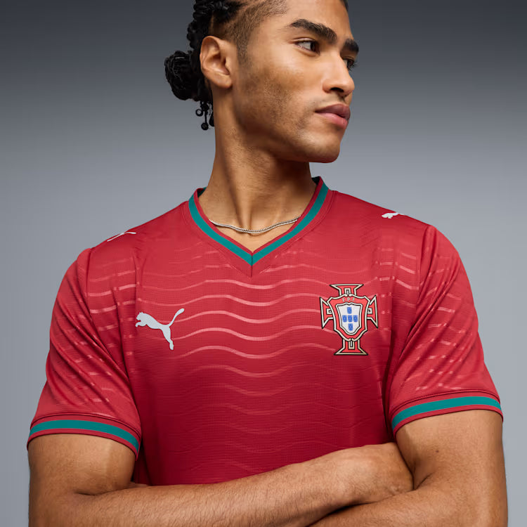 Puma Portugal Home Soccer Jersey - Club Red / Green Lagoon