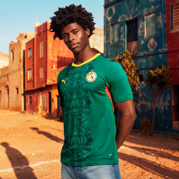 Puma Senegal Away Soccer Jersey - Wild Green / Puma Red