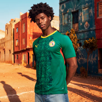 Puma Senegal Away Soccer Jersey - Wild Green / Puma Red
