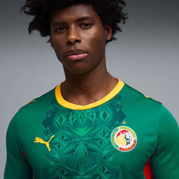 Puma Senegal Away Soccer Jersey - Wild Green / Puma Red