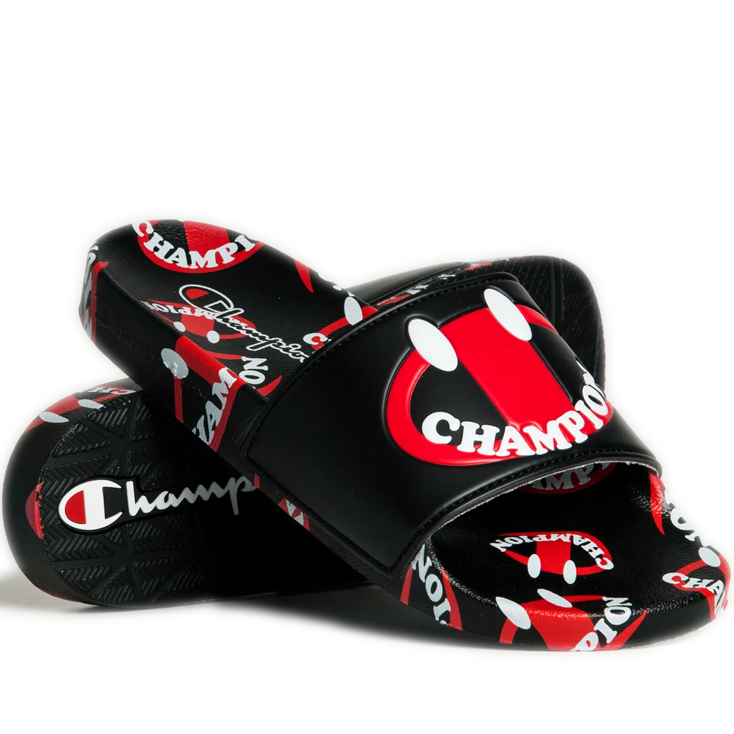 Men's Champion IPO Smile Slides - Black/ Scarlet