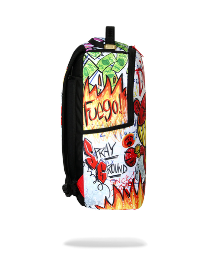 Sprayground Doodle Diablo Essay Backpack - White / Red / Green