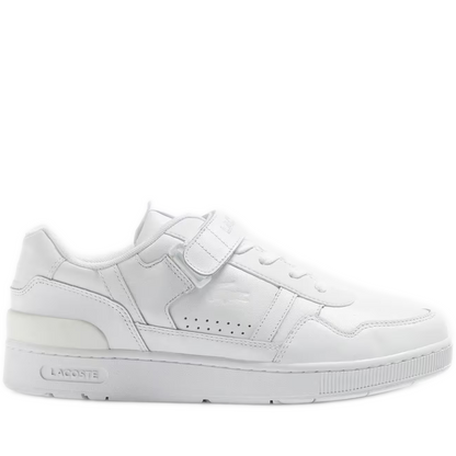 Men's Lacoste T-Clip Velcro Leather Sneakers - White/White