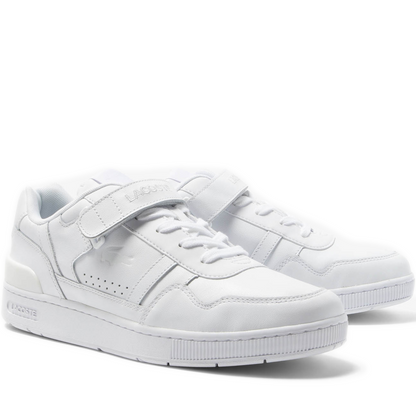 Men's Lacoste T-Clip Velcro Leather Sneakers - White/White