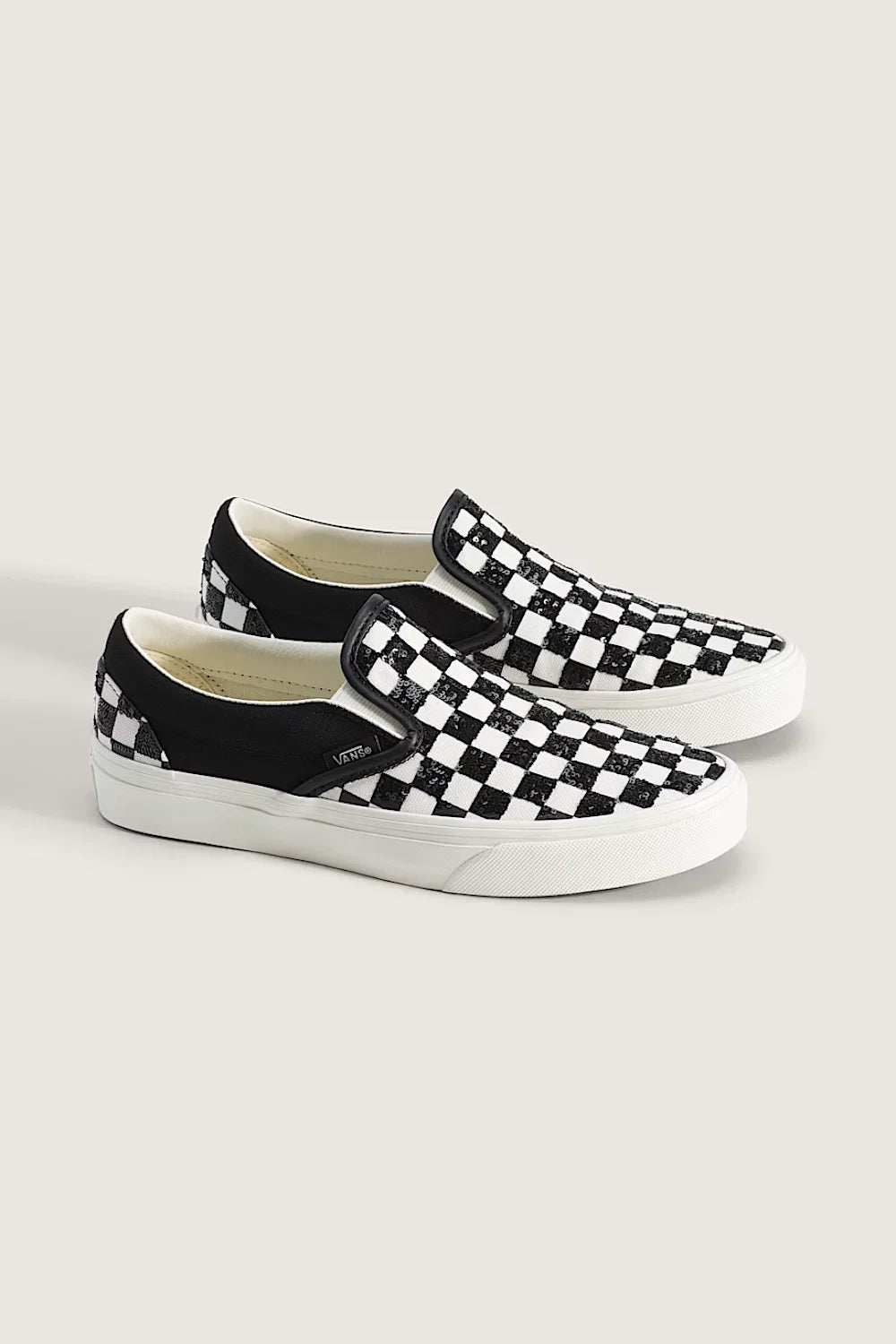 Vans Classic Slip on Beaded Checkerboard GS - Black / White