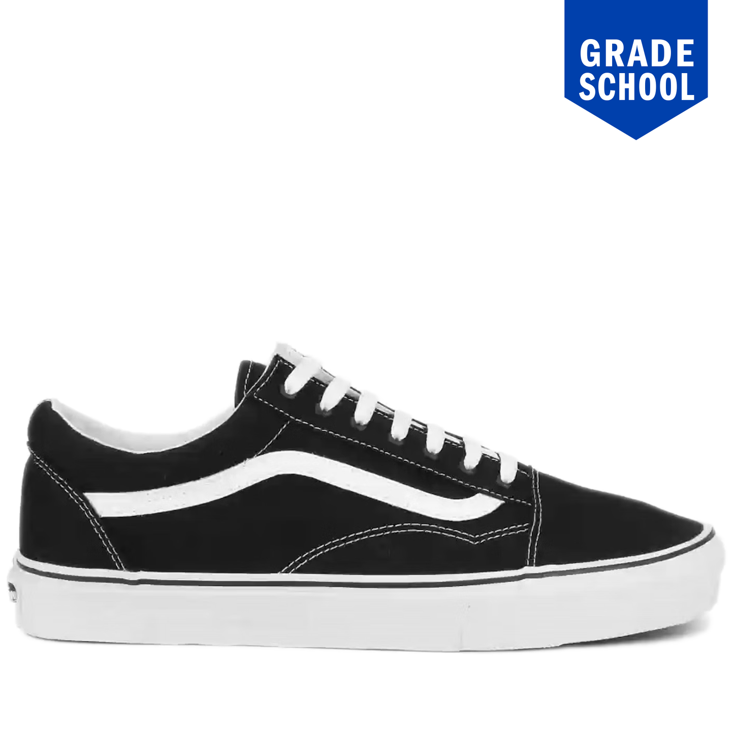 Grade School Vans Old Skool Canvas Shoes - Black/ White