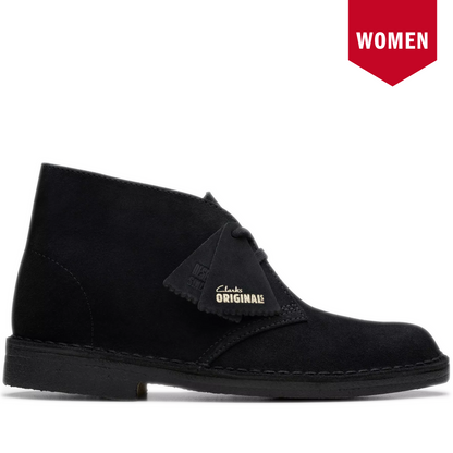 Women's Clarks Desert Boot - Black Suede Black