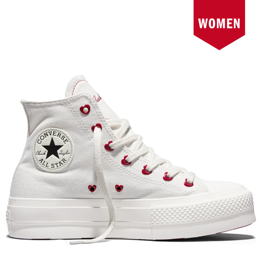 Women´s Converse Chuck Taylor All Star Lift Platforms Hearts Vintage White Egret Days Ahead