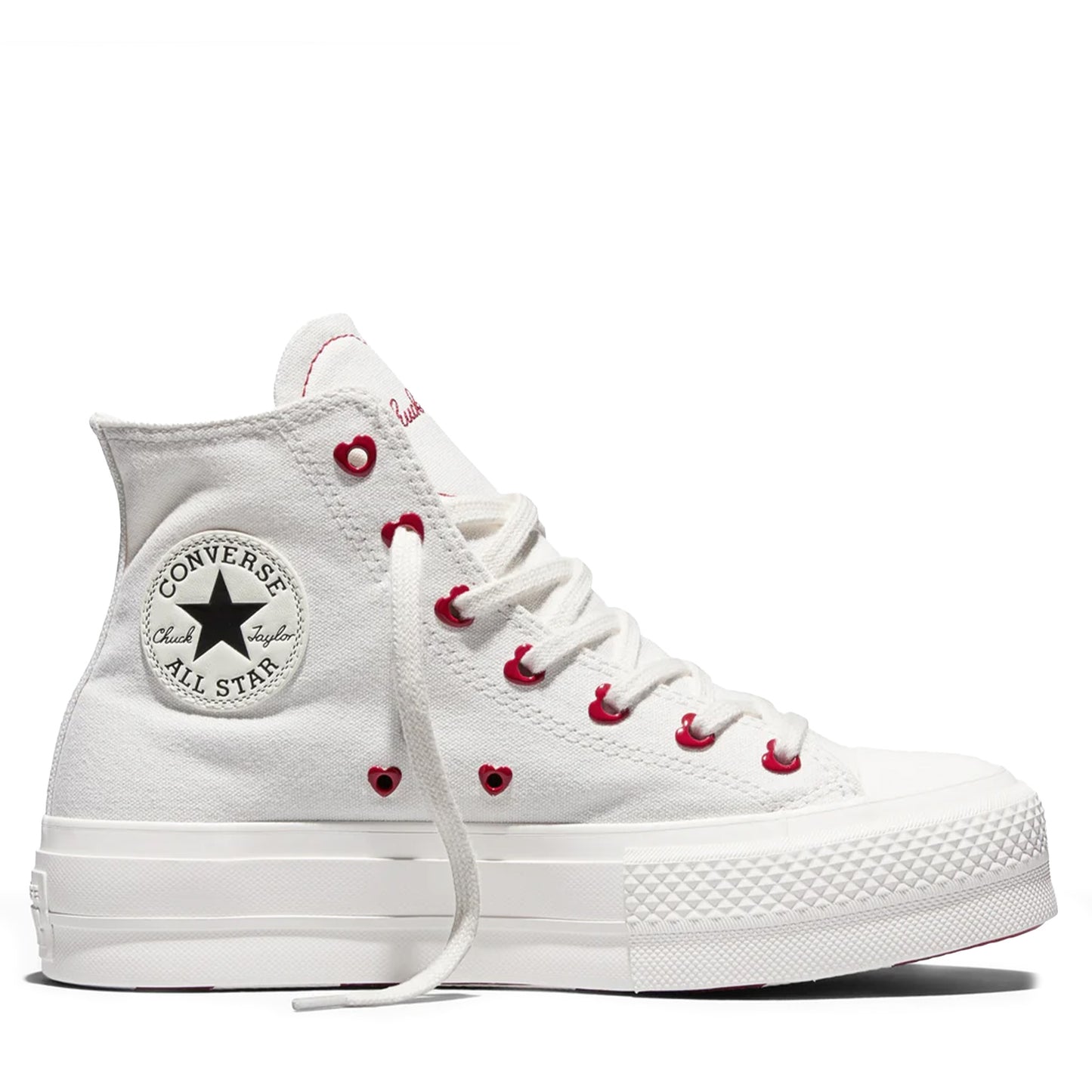 Women's Converse Chuck Taylor All Star Lift Platforms Hearts Vintage White Egret Days Ahead