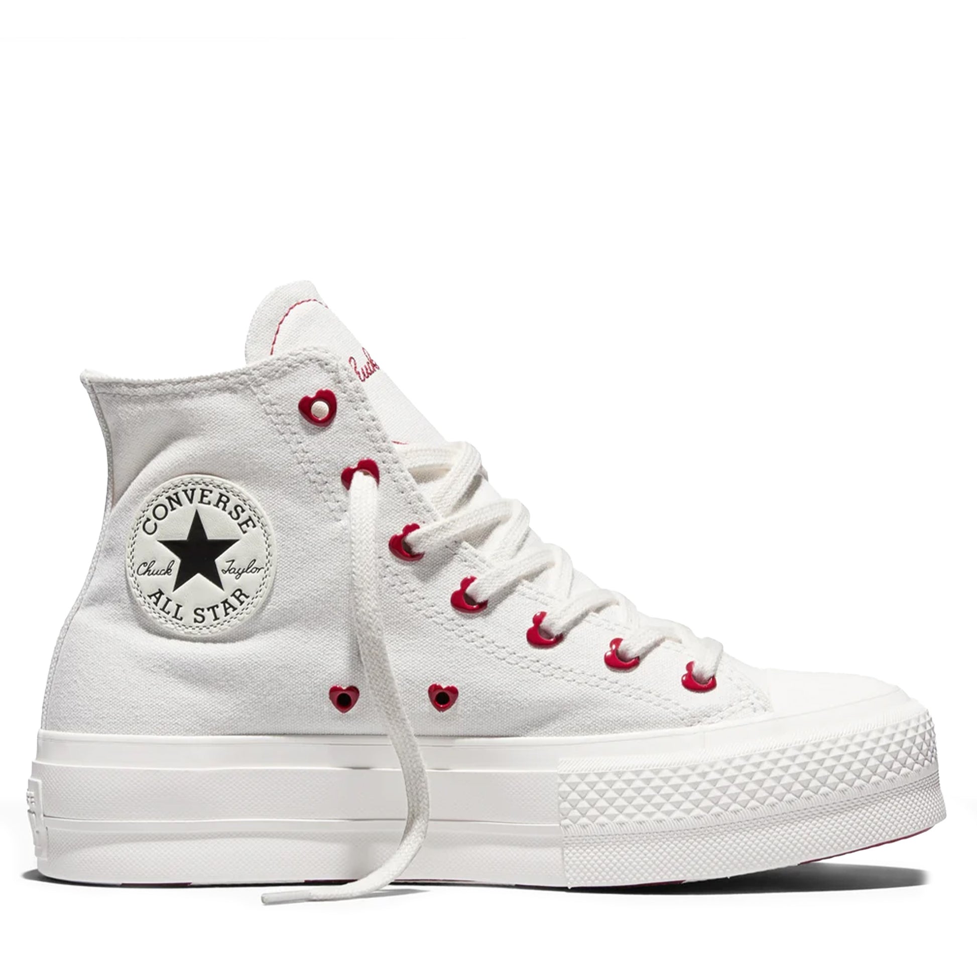 Women's Converse Chuck Taylor All Star Lift Platforms Hearts Vintage White Egret Days Ahead