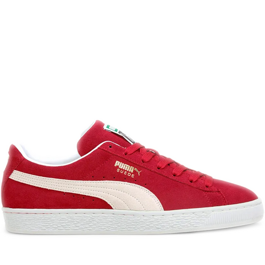 Red and white puma top suede